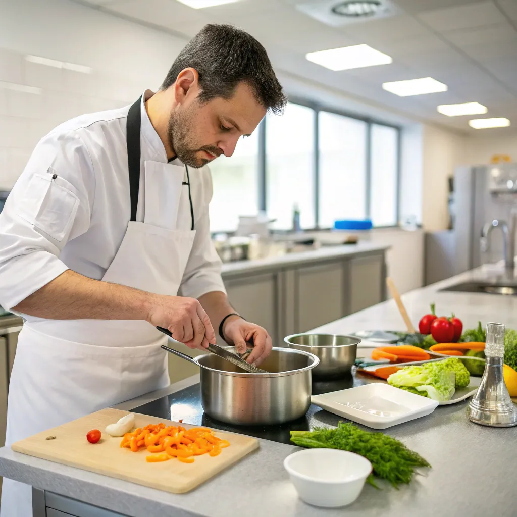 Cook demonstrating basic techniques