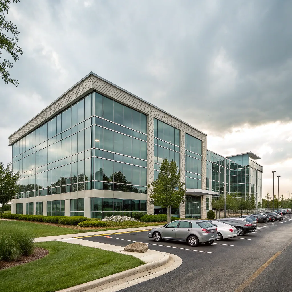 Modern office building housing the company